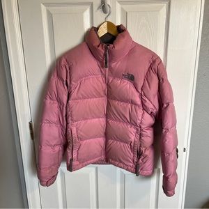 The North Face pink down puffer coat